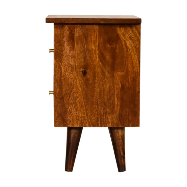 Solid Wood Bedside, 2-Drawers, Chestnut, Dark Brown