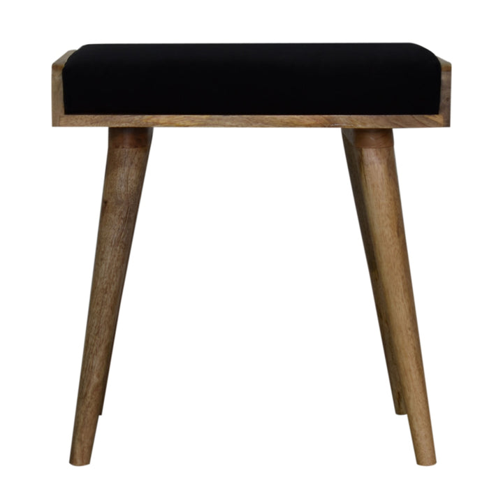 Black Upholstered Velvet Tray Style Footstool, Light Brown