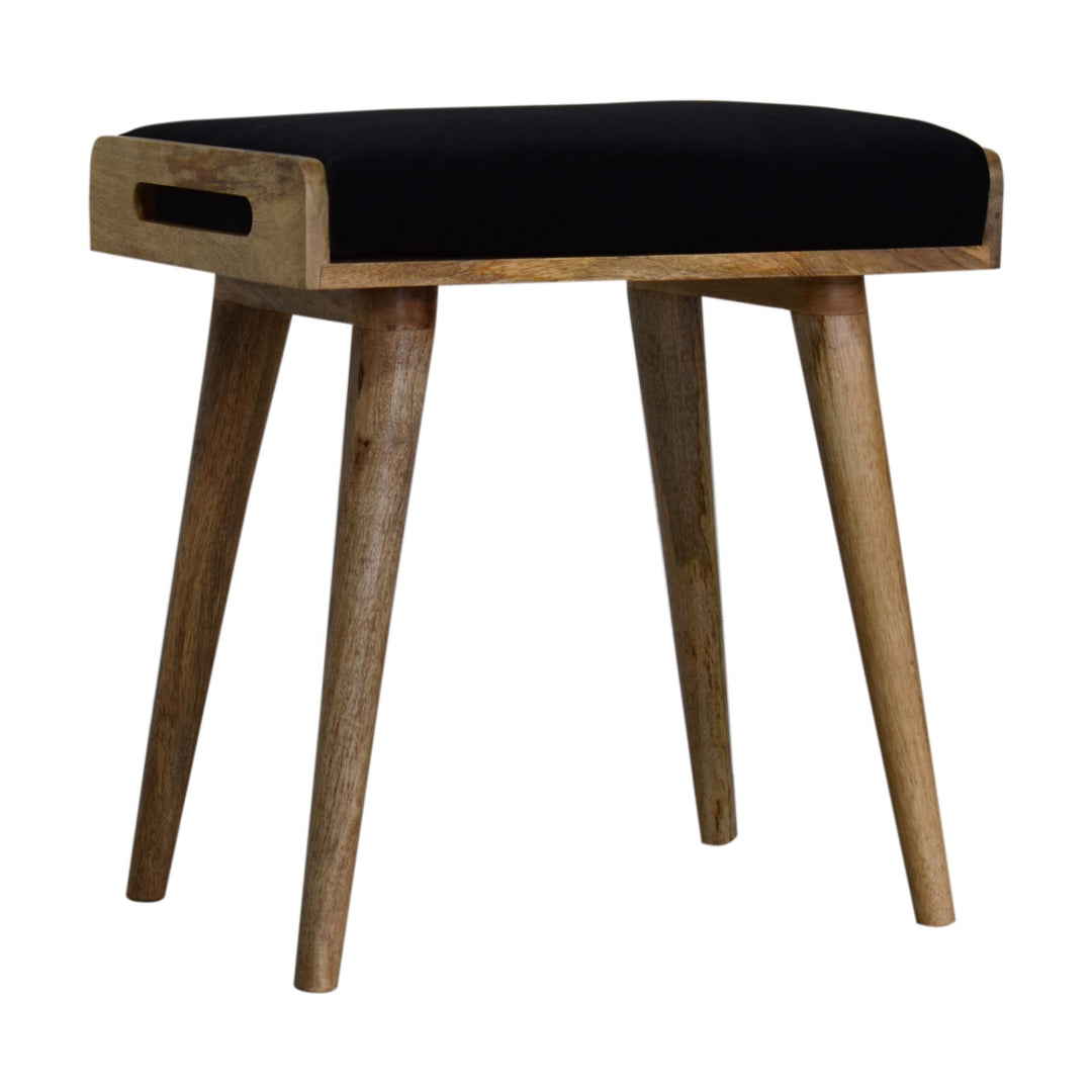 Black Upholstered Velvet Tray Style Footstool, Light Brown