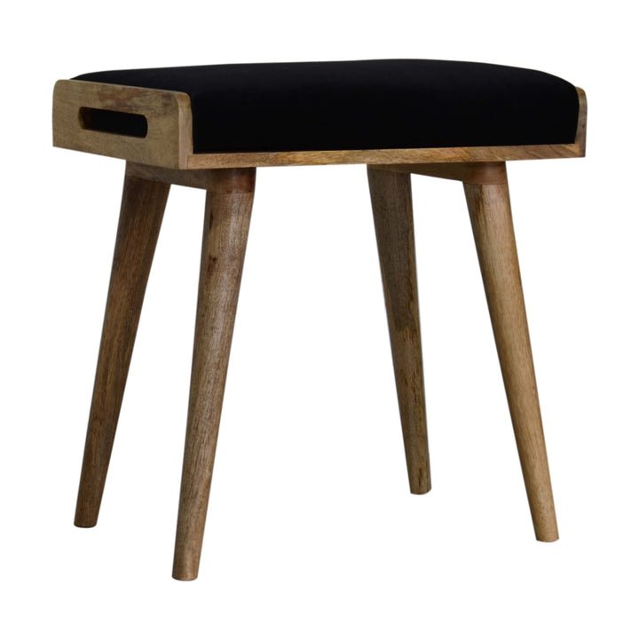Black Upholstered Velvet Tray Style Footstool, Light Brown