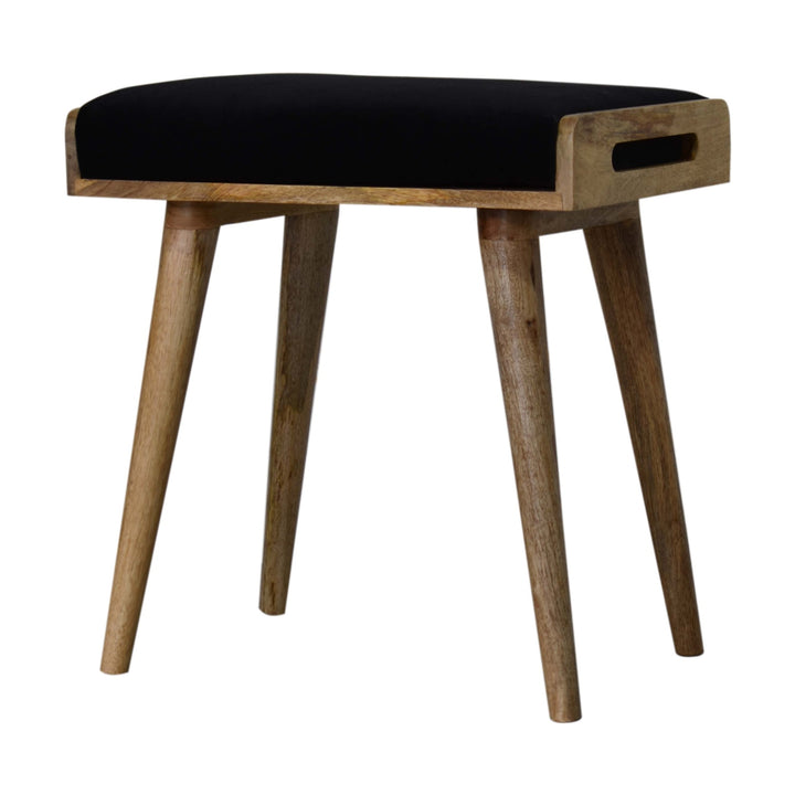 Black Upholstered Velvet Tray Style Footstool, Light Brown