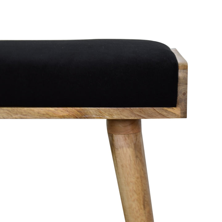 Black Upholstered Velvet Tray Style Footstool, Light Brown