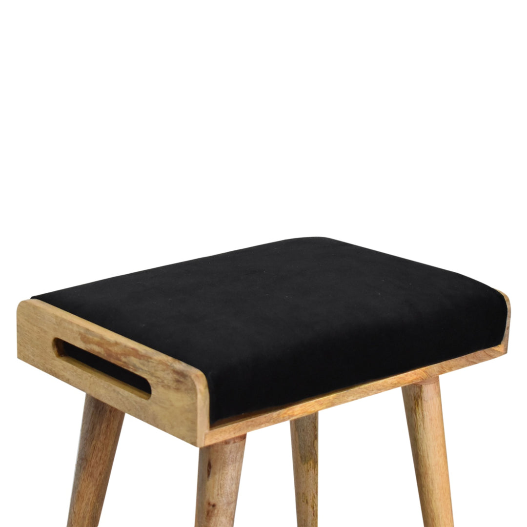 Black Upholstered Velvet Tray Style Footstool, Light Brown