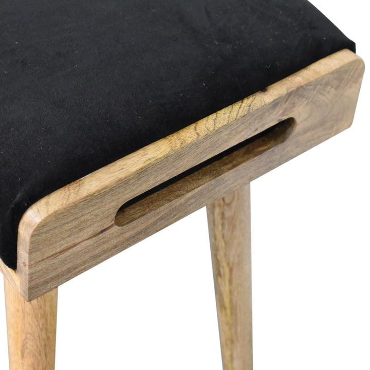 Black Upholstered Velvet Tray Style Footstool, Light Brown