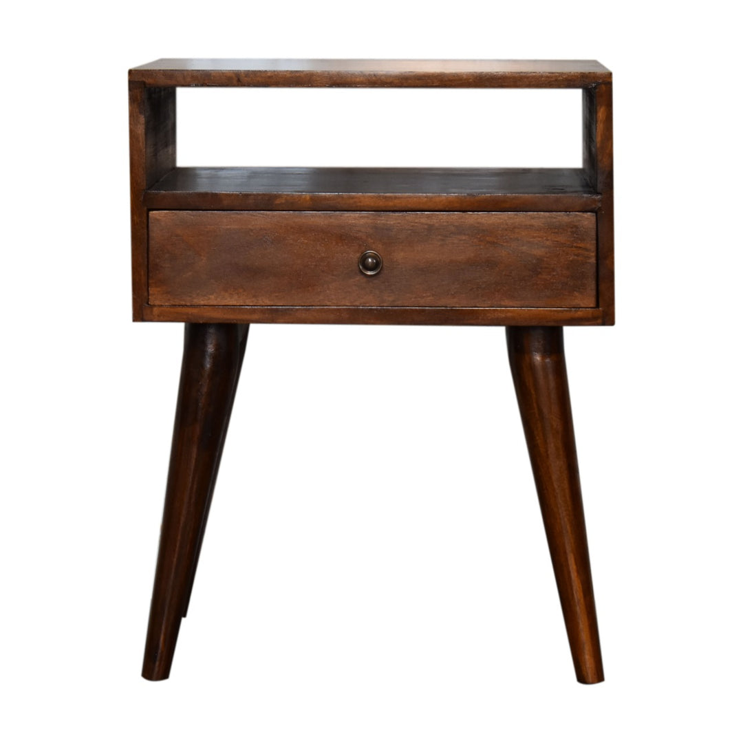 Modern Chestnut Solid Wood Bedside, 1-Drawer, 1 Open Slot, Nordic Legs