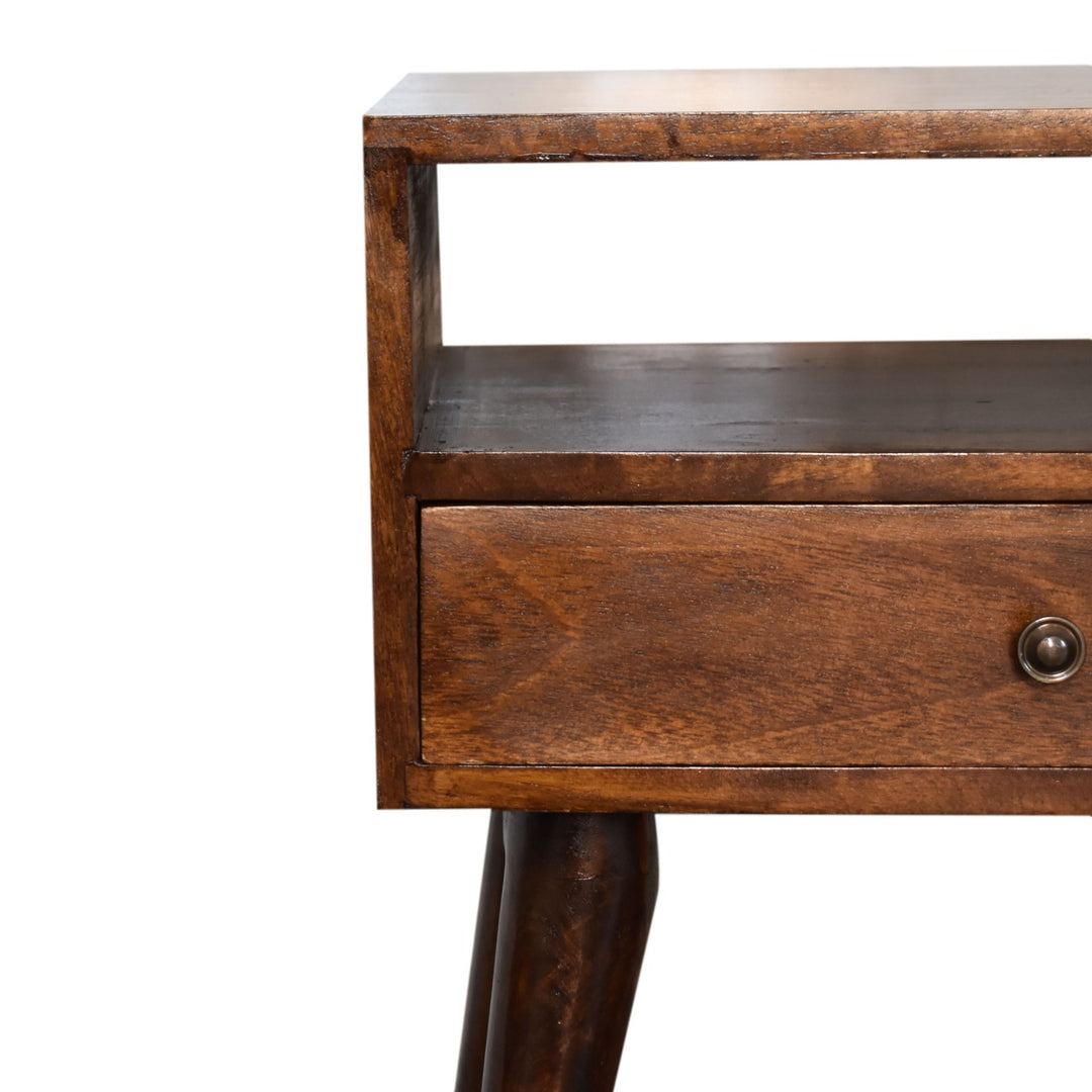 Modern Chestnut Solid Wood Bedside, 1-Drawer, 1 Open Slot, Nordic Legs