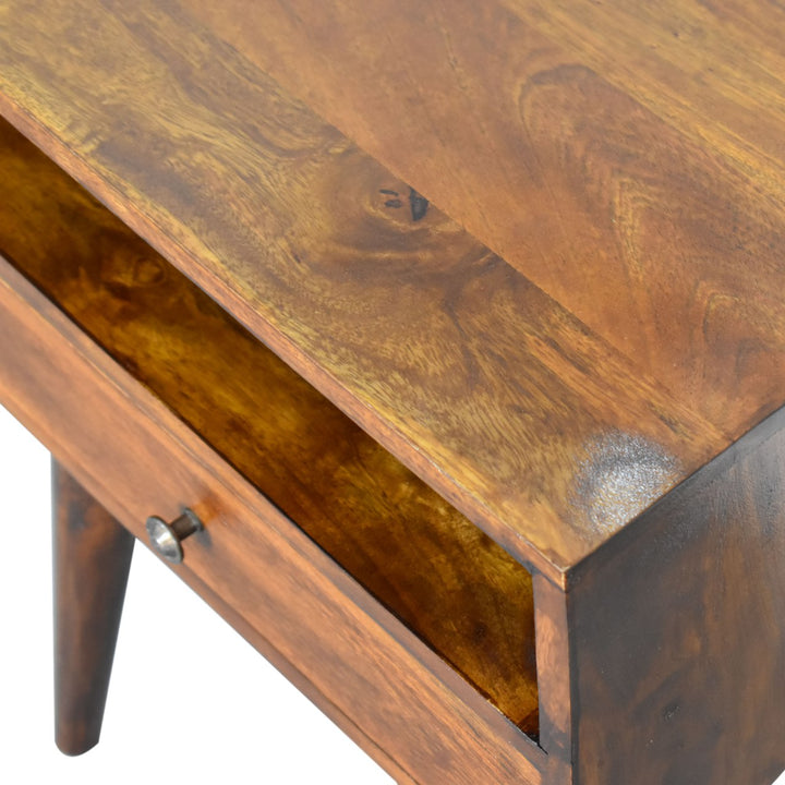 Modern Chestnut Solid Wood Bedside, 1-Drawer, 1 Open Slot, Nordic Legs
