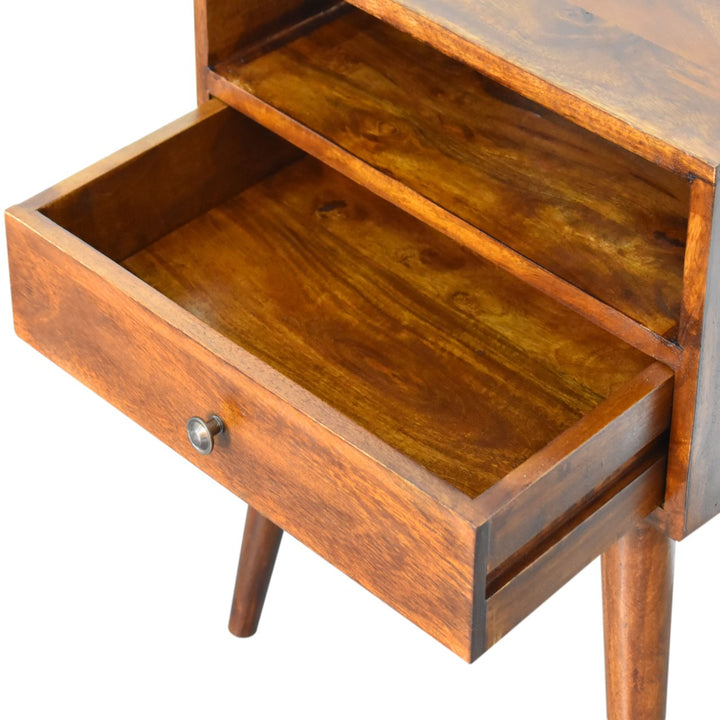Modern Chestnut Solid Wood Bedside, 1-Drawer, 1 Open Slot, Nordic Legs