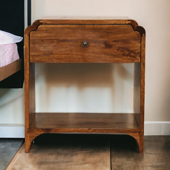 Solid Wood Newton Nightstand with a Drawer and Open Slot, Chestnut, Brown