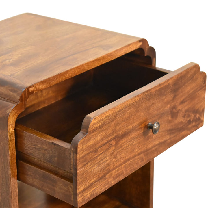 Solid Wood Newton Nightstand with a Drawer and Open Slot, Chestnut, Brown
