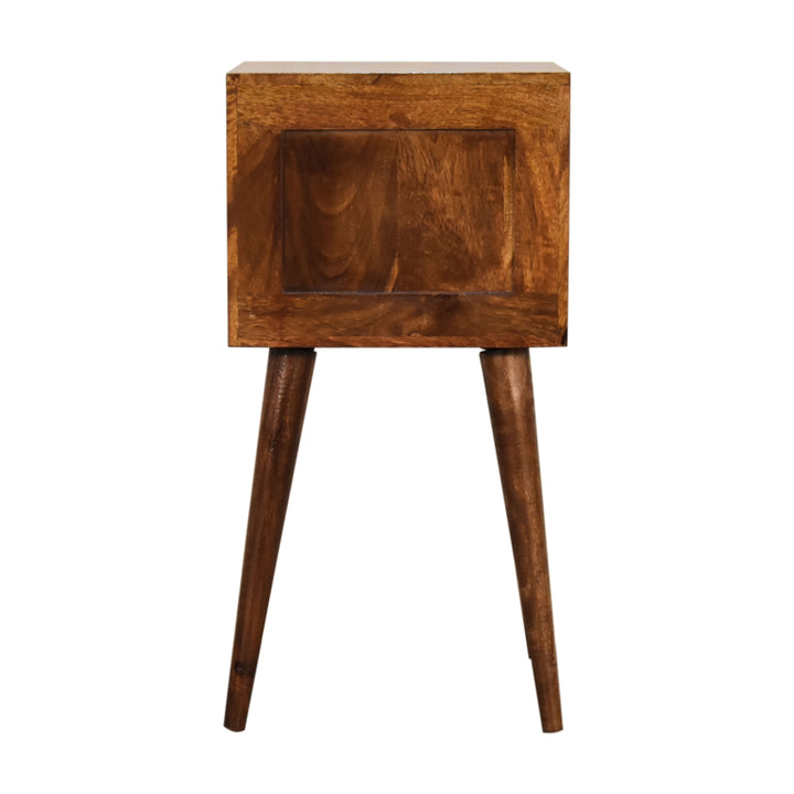 Solid Wood Mini Nightstand, 2-Drawers, Chestnut, Dark Brown