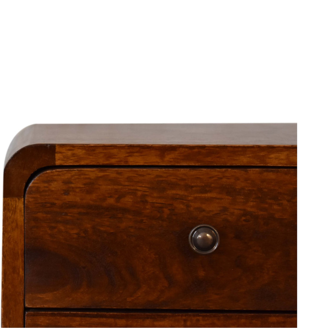Solid Wood Mini Chestnut Curved nightstand, 2-Drawers, Brown