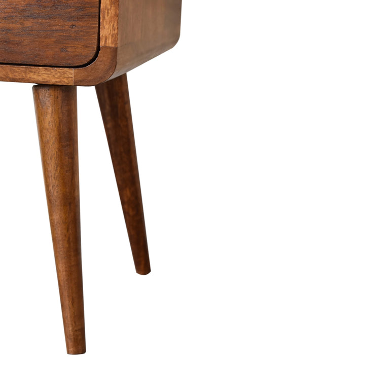 Solid Wood Mini Chestnut Curved nightstand, 2-Drawers, Brown