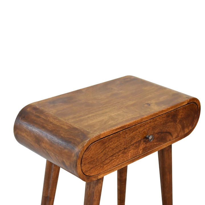Solid Wood Mini Round Chestnut Console, 1-Drawer, Nordic Legs, Brown