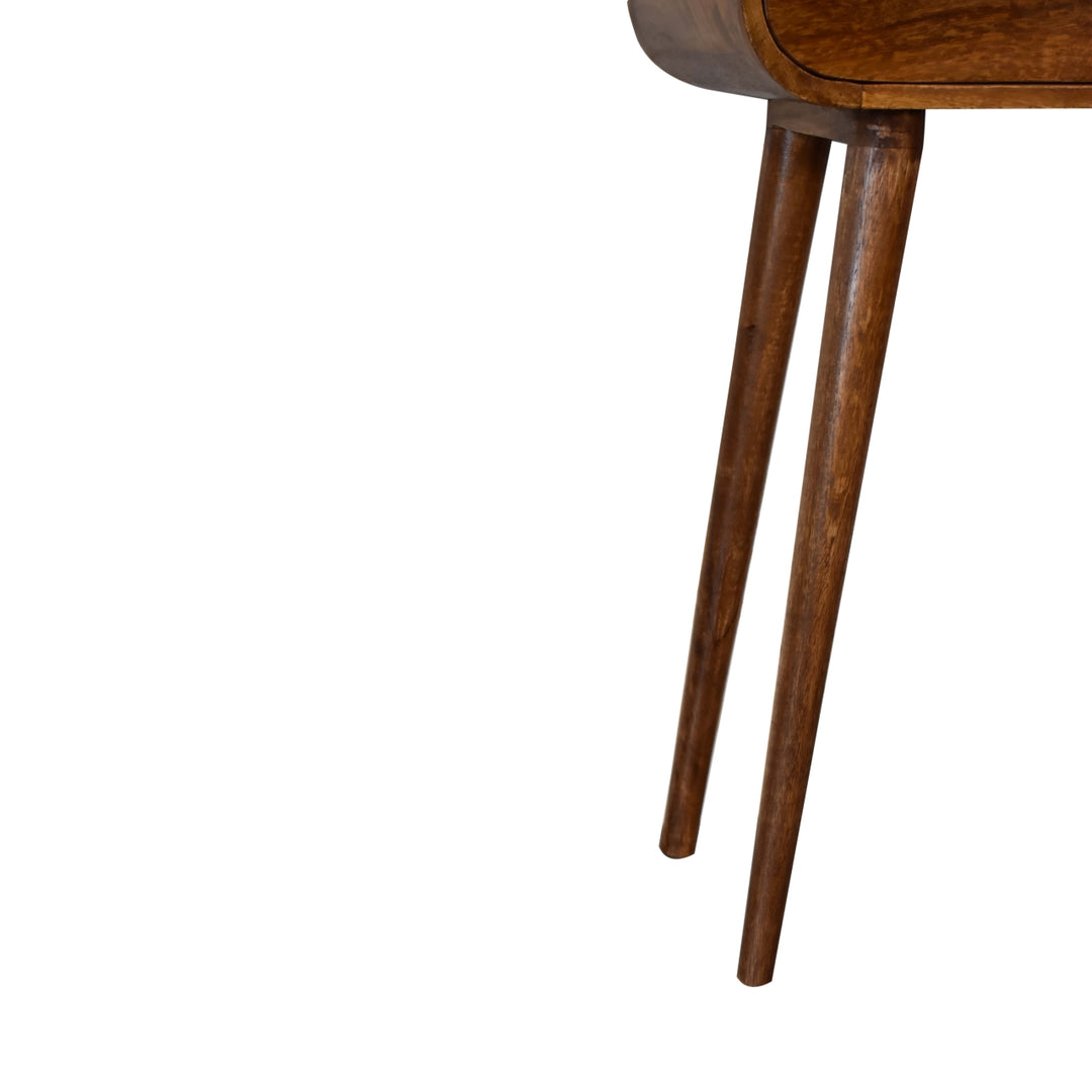 Solid Wood Mini Round Chestnut Console, 1-Drawer, Nordic Legs, Brown