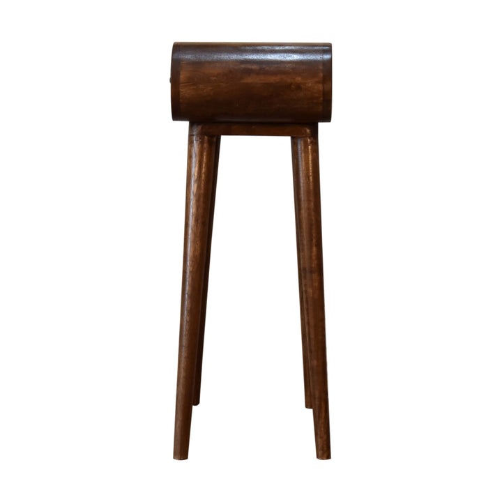 Solid Wood Mini Round Chestnut Console, 1-Drawer, Nordic Legs, Brown