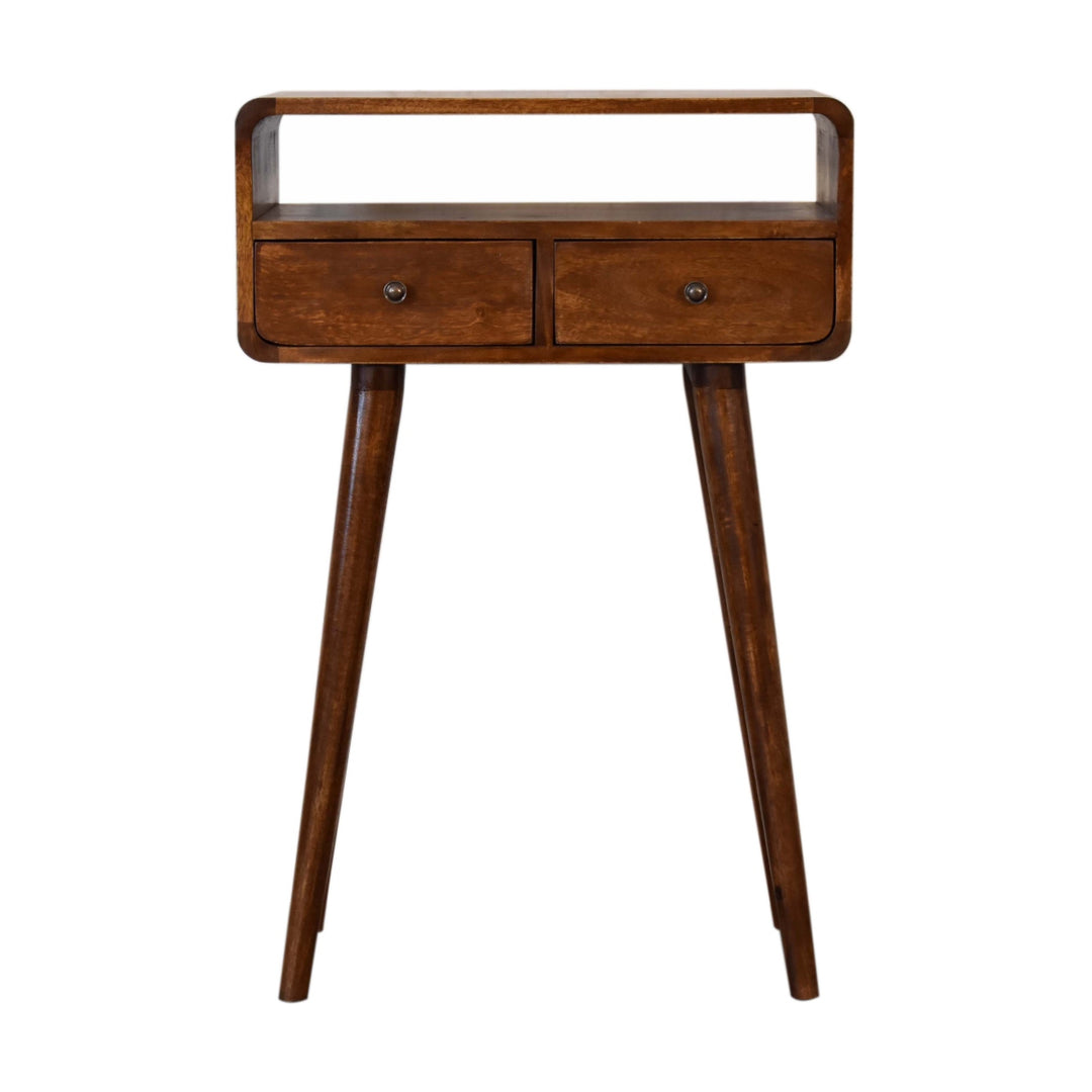 Solid Wood Mini Console Table, 2-Drawers, 1 Open Slot, Brown