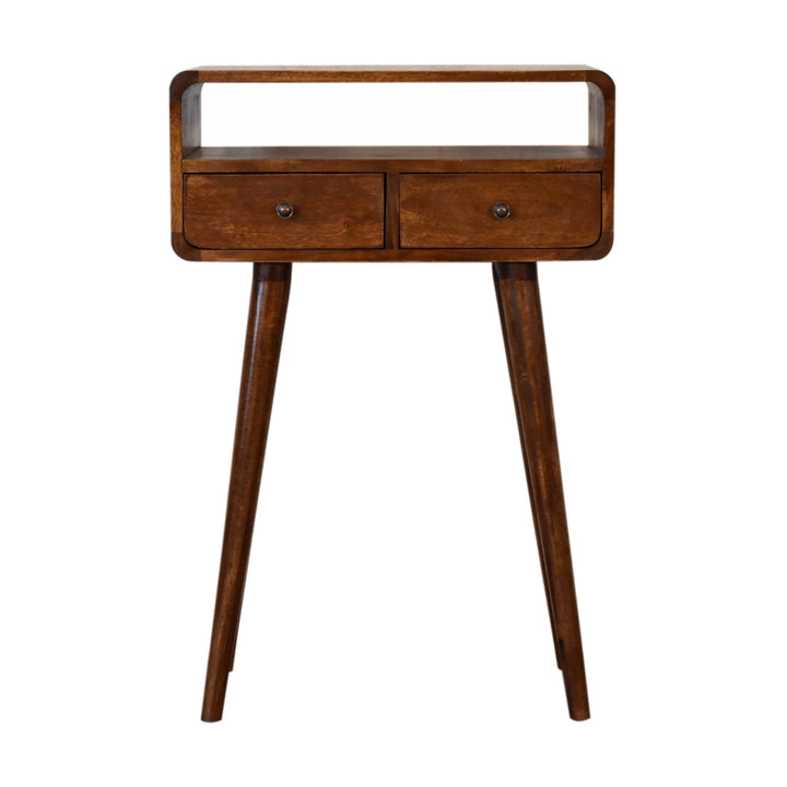 Solid Wood Mini Console Table, 2-Drawers, 1 Open Slot, Brown