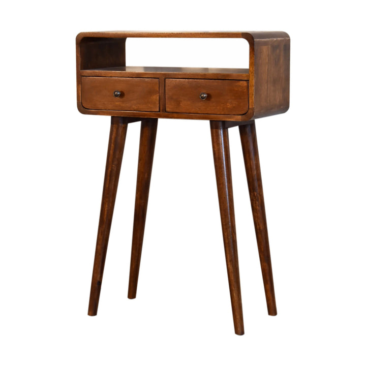 Solid Wood Mini Console Table, 2-Drawers, 1 Open Slot, Brown
