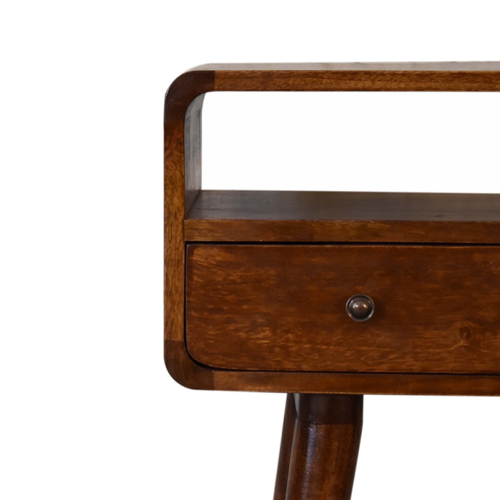 Solid Wood Mini Console Table, 2-Drawers, 1 Open Slot, Brown