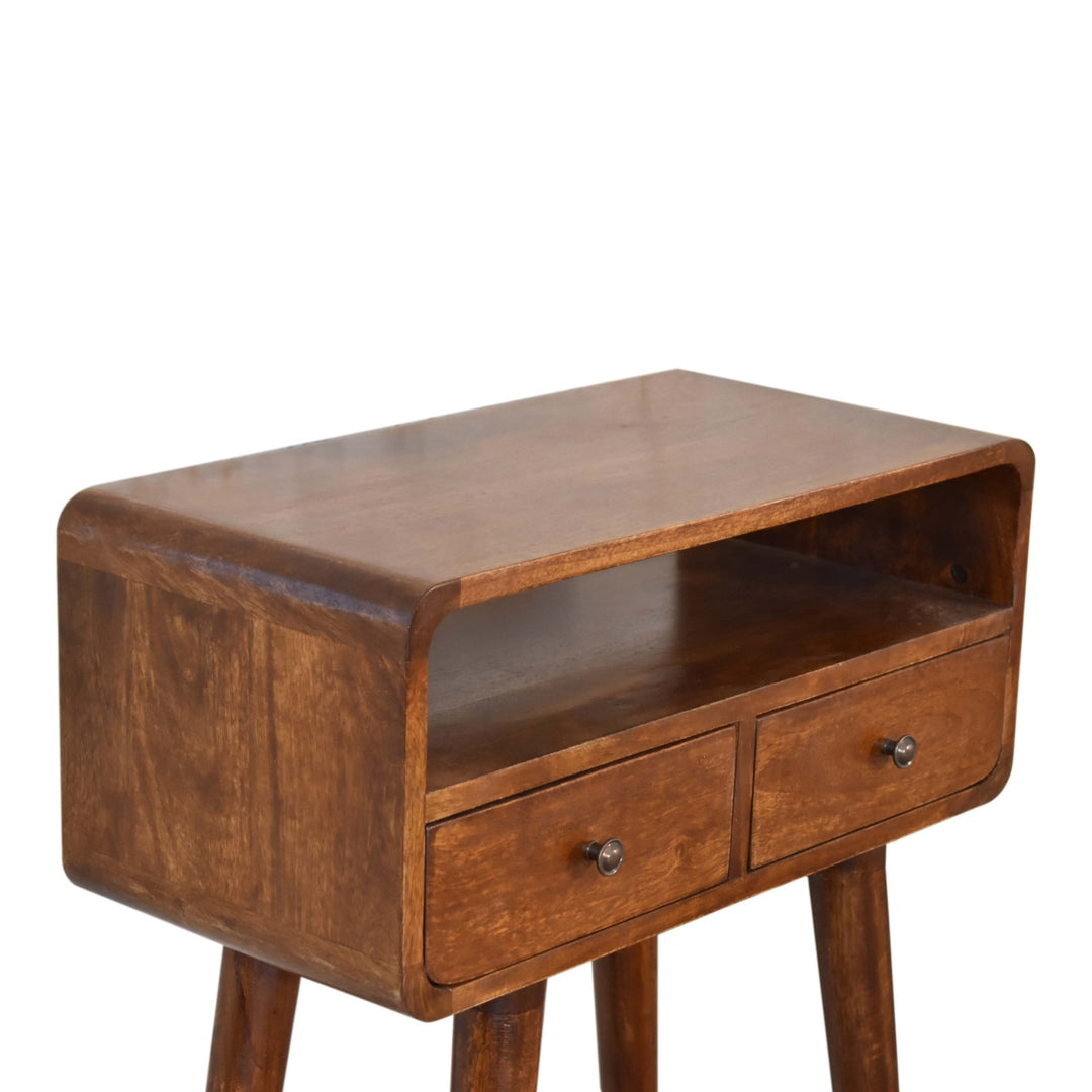 Solid Wood Mini Console Table, 2-Drawers, 1 Open Slot, Brown