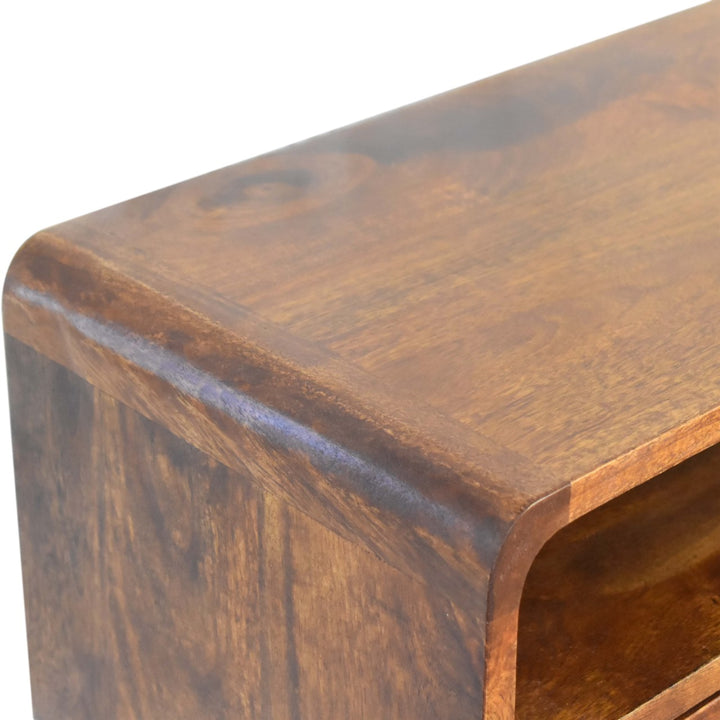 Solid Wood Mini Console Table, 2-Drawers, 1 Open Slot, Brown