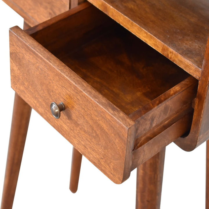 Solid Wood Mini Console Table, 2-Drawers, 1 Open Slot, Brown
