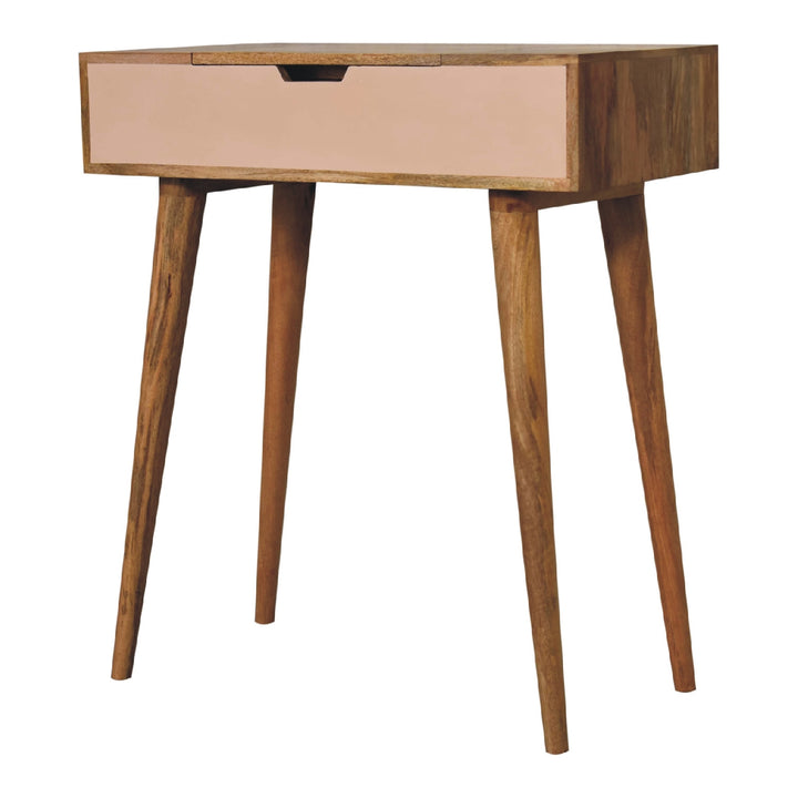 Solid Wood Mini Pink Dressing Table, 4 Compartments, Nordic Legs, Pink and Light Brown