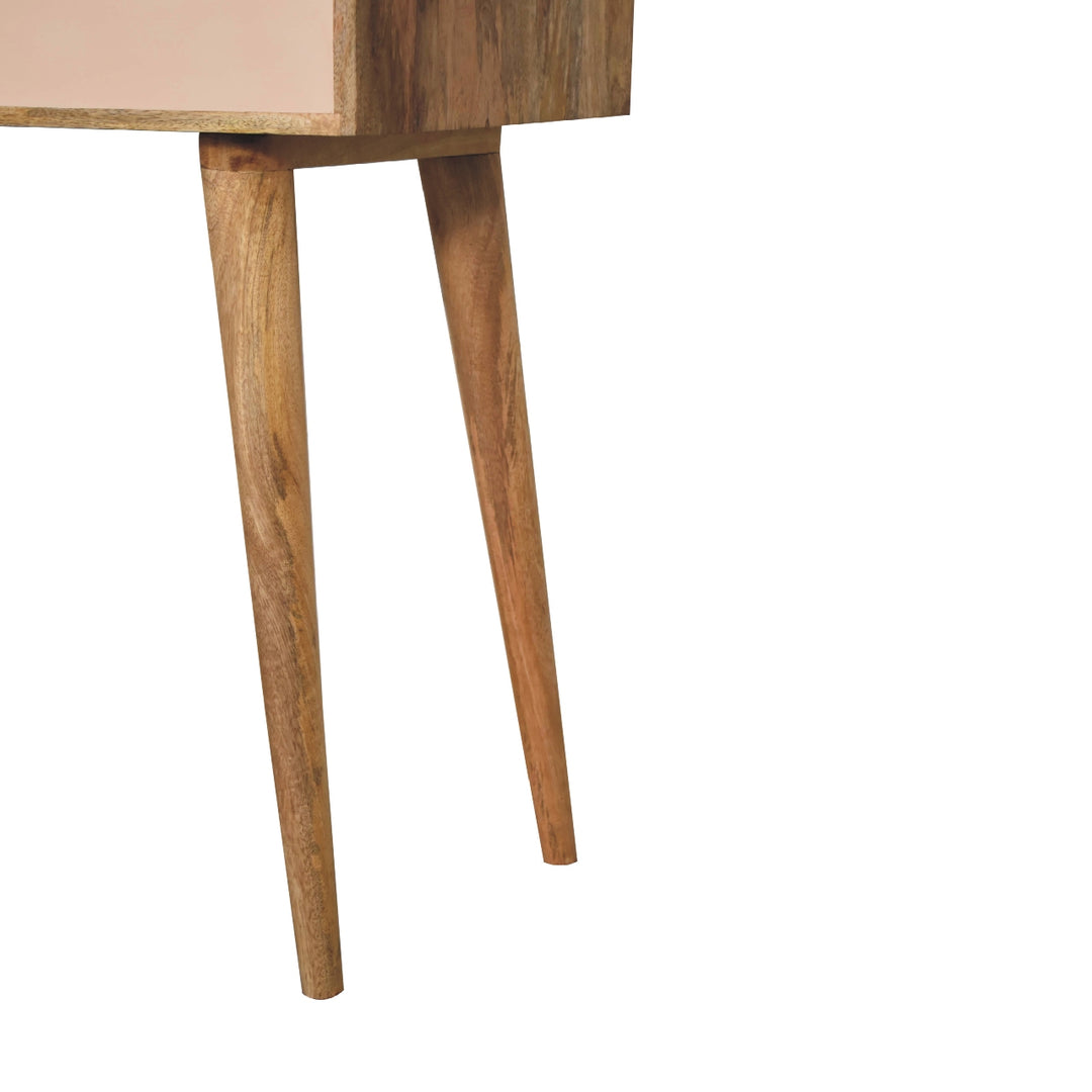 Solid Wood Mini Pink Dressing Table, 4 Compartments, Nordic Legs, Pink and Light Brown