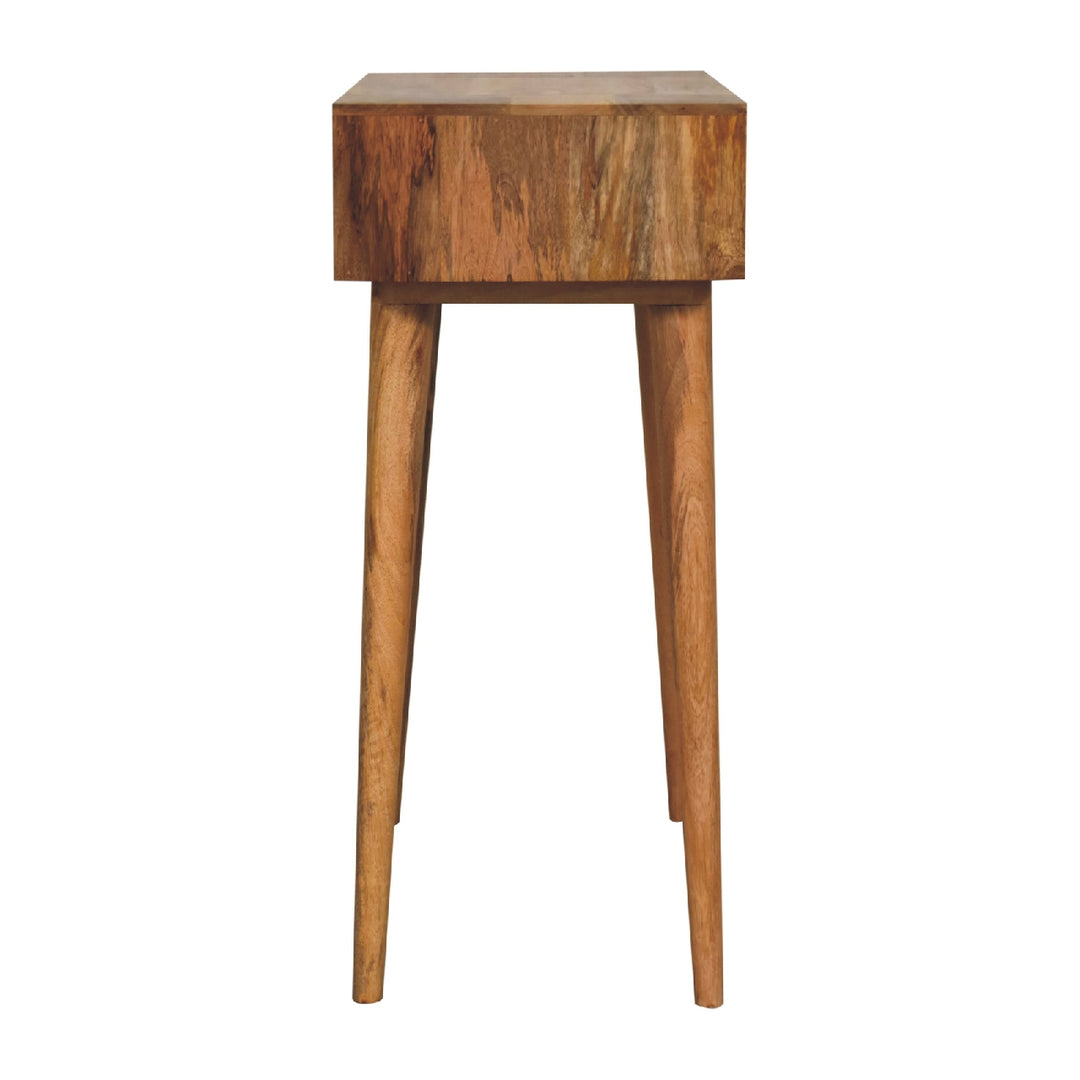 Solid Wood Mini Pink Dressing Table, 4 Compartments, Nordic Legs, Pink and Light Brown