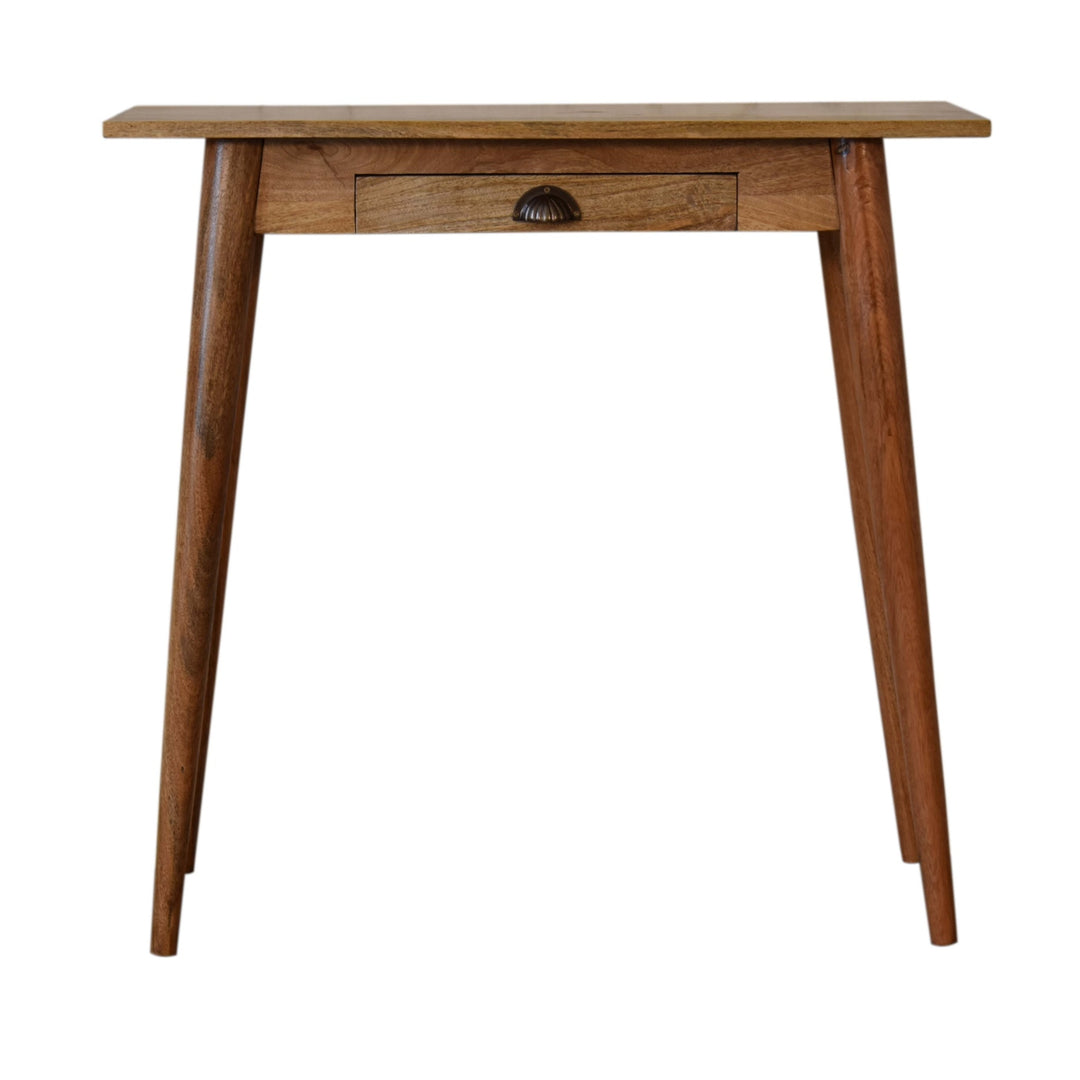 Solid Wood Mini Nordic Style Writing Desk, Oak-ish, 1-Drawer, Nordic Legs, Light Brown