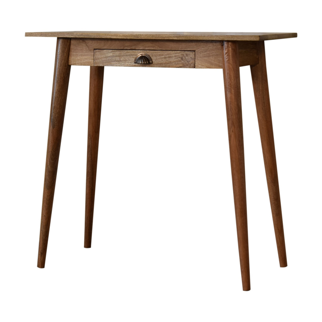 Solid Wood Mini Nordic Style Writing Desk, Oak-ish, 1-Drawer, Nordic Legs, Light Brown