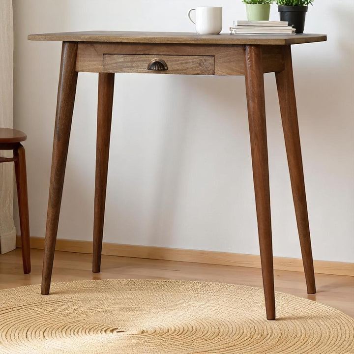 Solid Wood Mini Nordic Style Writing Desk, Oak-ish, 1-Drawer, Nordic Legs, Light Brown