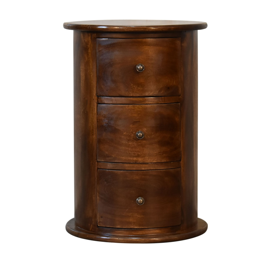 Solid Wood 3-Drawer Chestnut Drum, Brown