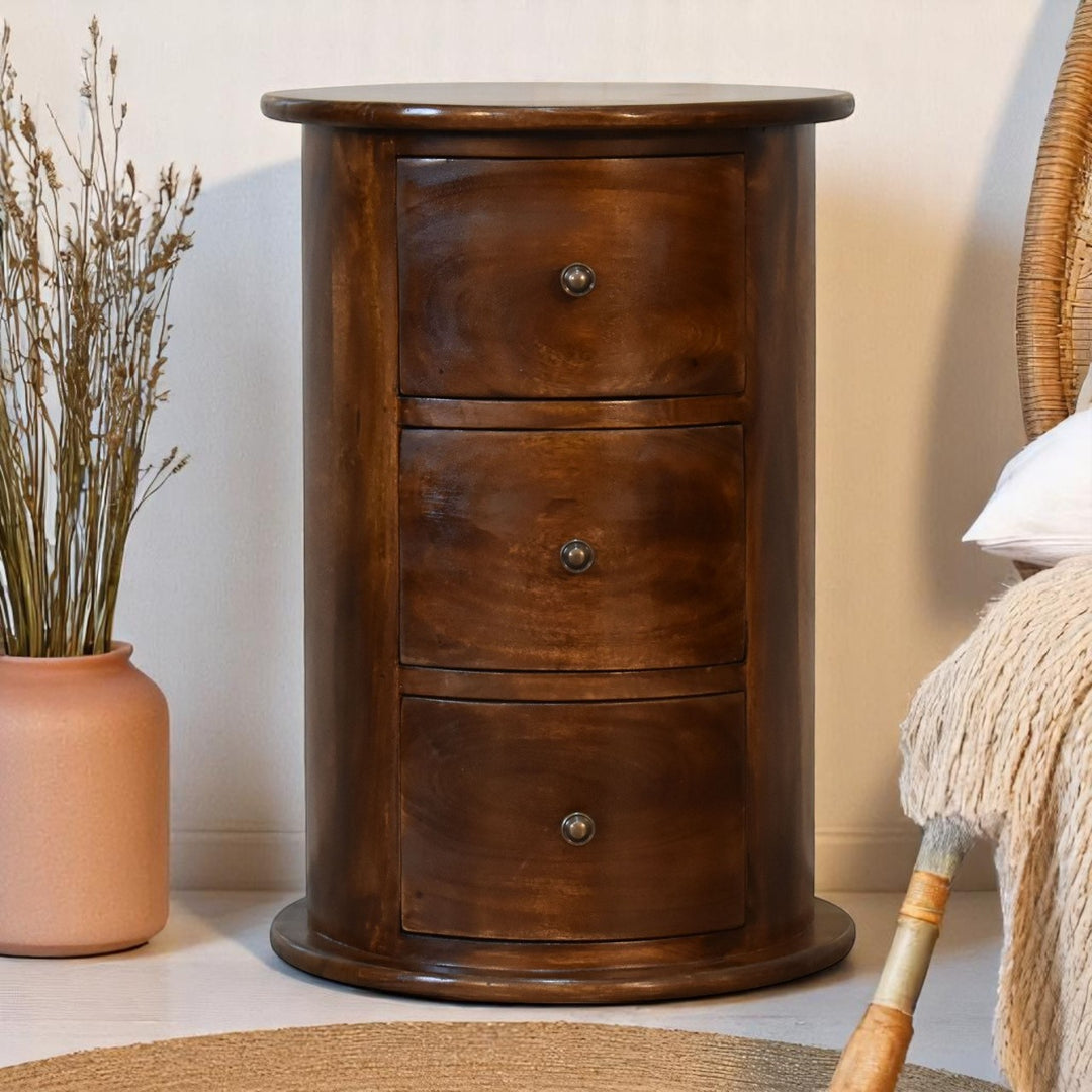 Solid Wood 3-Drawer Chestnut Drum, Brown