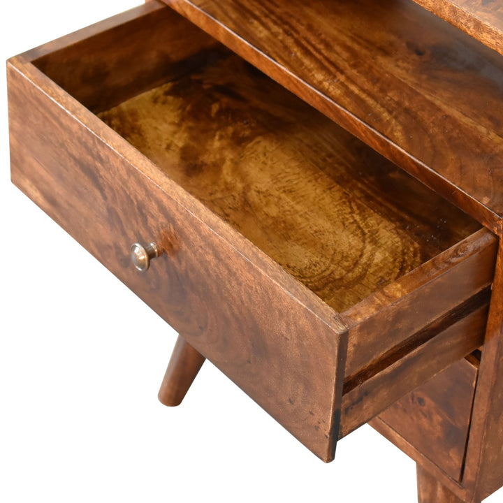 Classic Chestnut Nightstand, 2-Drawers, 1 Open-Slot, Nordic Legs, Dark Brown