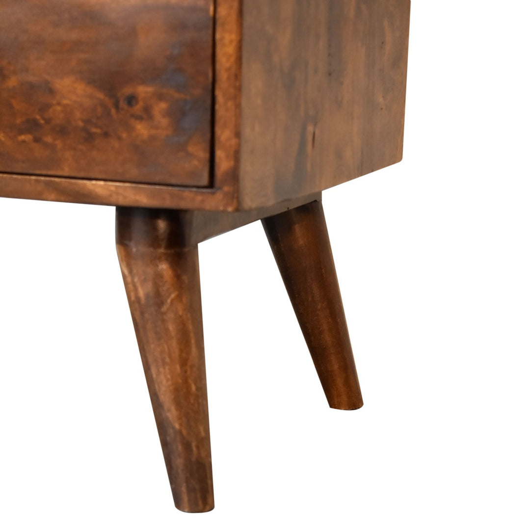 Classic Chestnut Nightstand, 2-Drawers, 1 Open-Slot, Nordic Legs, Dark Brown