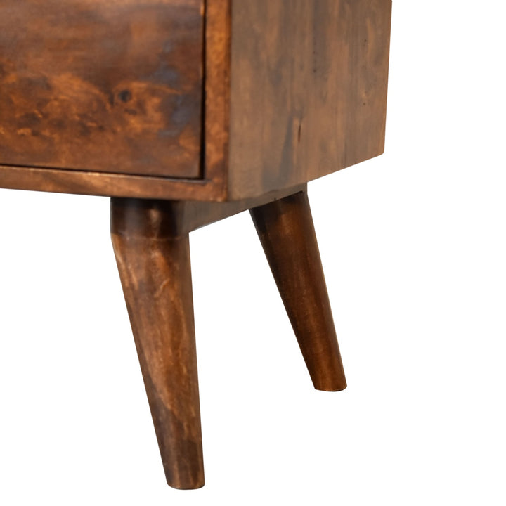 Classic Chestnut Nightstand, 2-Drawers, 1 Open-Slot, Nordic Legs, Dark Brown