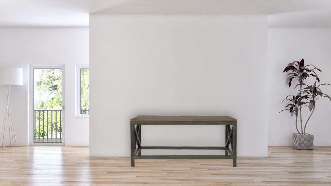 Industrial Cross Metal Coffee Table, Brown and Black