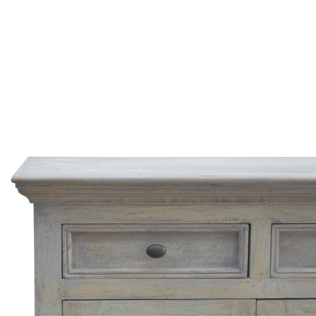 Solid Wood Stone Acid Wash Glazed Sideboard, 4-Drawers, 4-Shelves, White