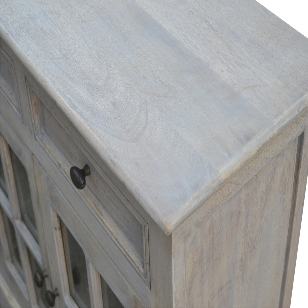 Solid Wood Stone Acid Wash Glazed Sideboard, 4-Drawers, 4-Shelves, White