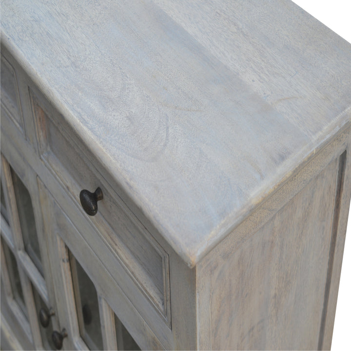 Solid Wood Stone Acid Wash Glazed Sideboard, 4-Drawers, 4-Shelves, White