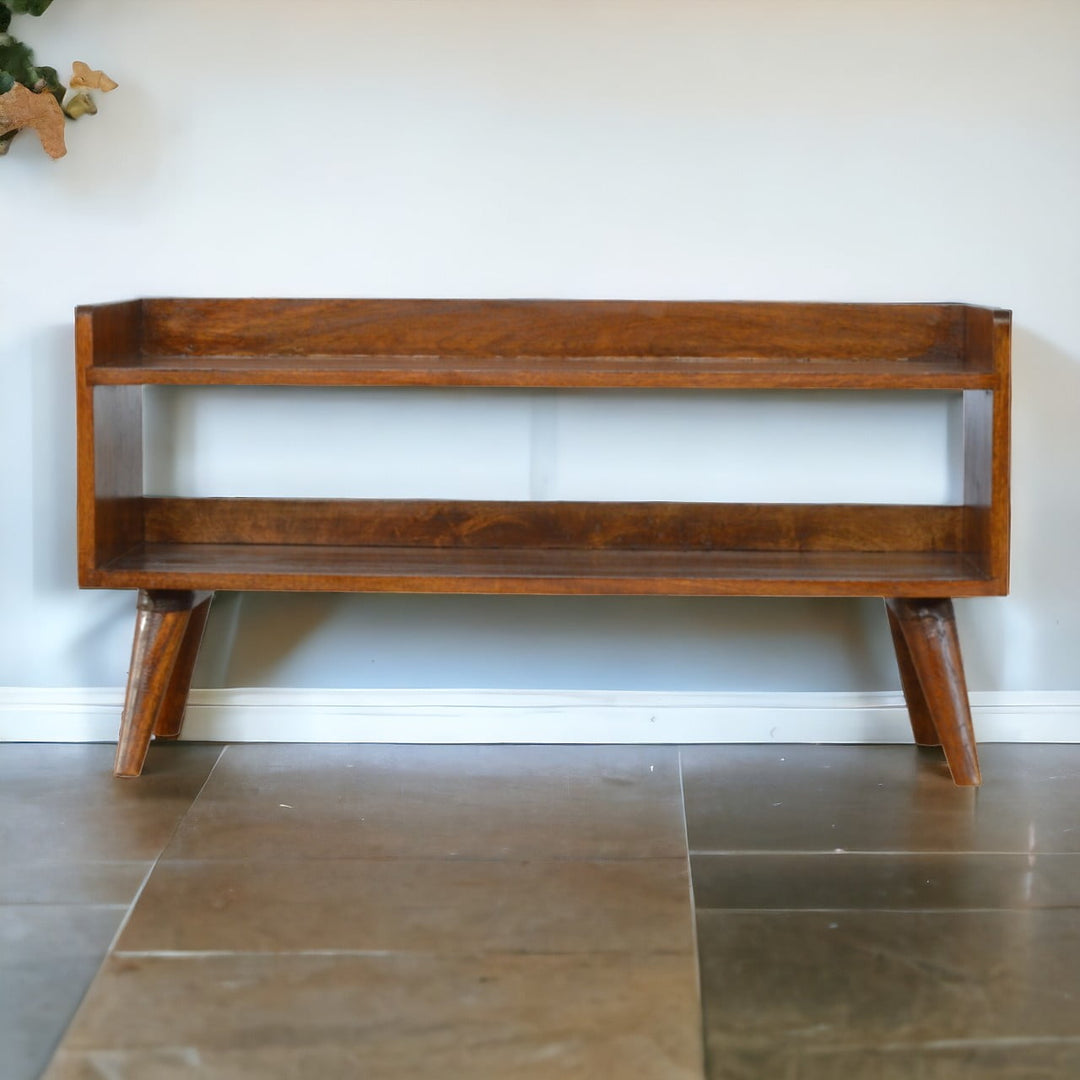 Solid Wood Nordic Storage Bench, Open Storage, Chestnut, Brown