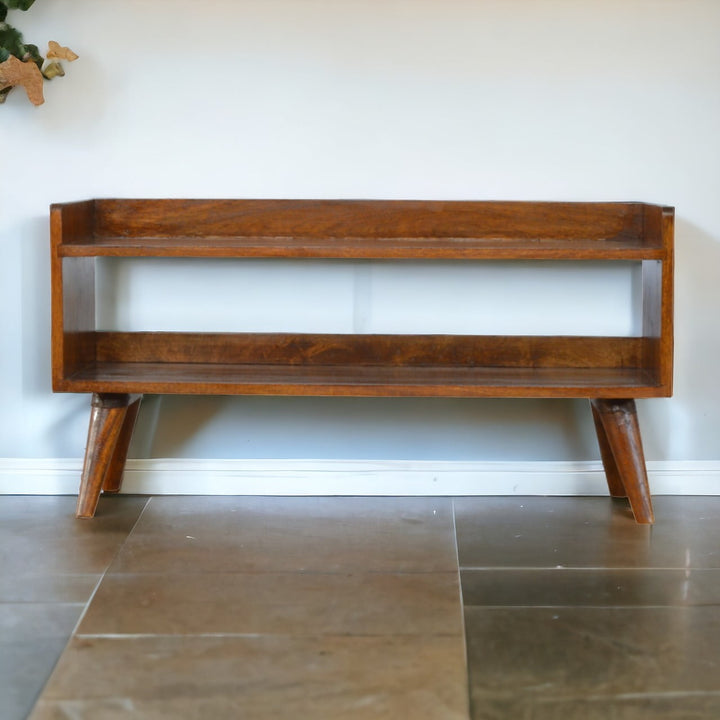 Solid Wood Nordic Storage Bench, Open Storage, Chestnut, Brown