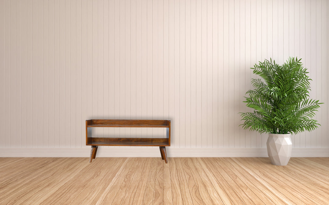 Solid Wood Nordic Storage Bench, Open Storage, Chestnut, Brown