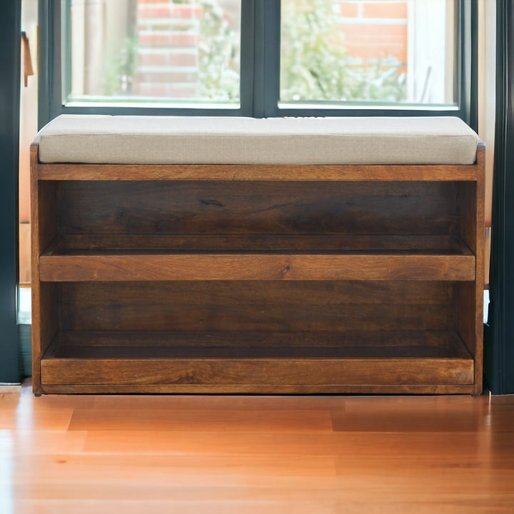 Mud Linen Pull out Shoe Bench, 2 Shelves, Chestnut