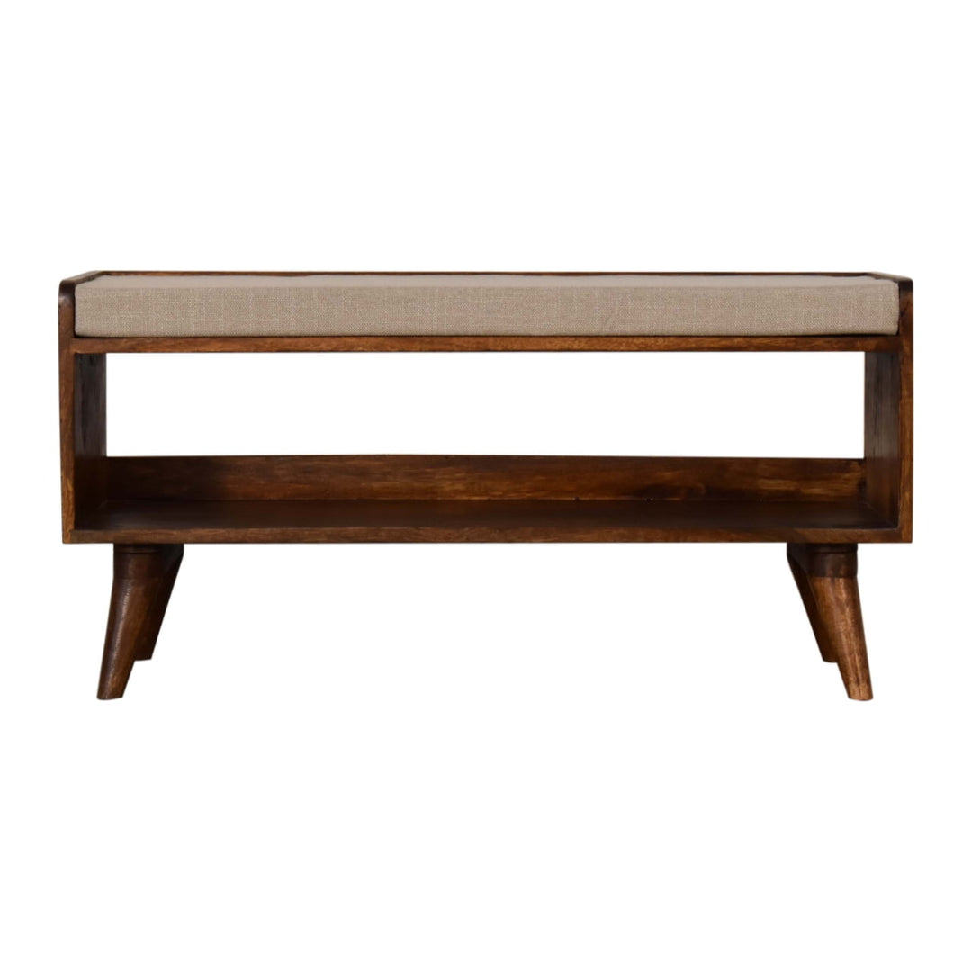 Mud Linen Nordic Storage Bench, Upholstered, Beige and Brown