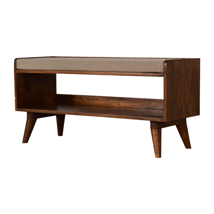 Mud Linen Nordic Storage Bench, Upholstered, Beige and Brown