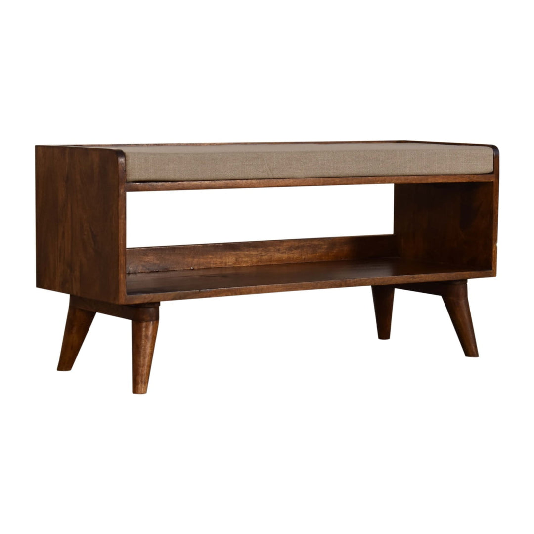 Mud Linen Nordic Storage Bench, Upholstered, Beige and Brown