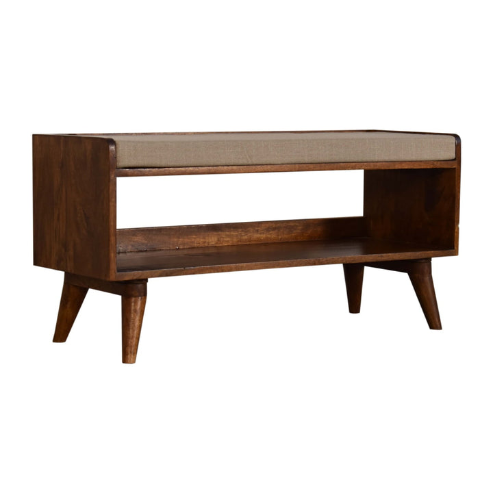 Mud Linen Nordic Storage Bench, Upholstered, Beige and Brown